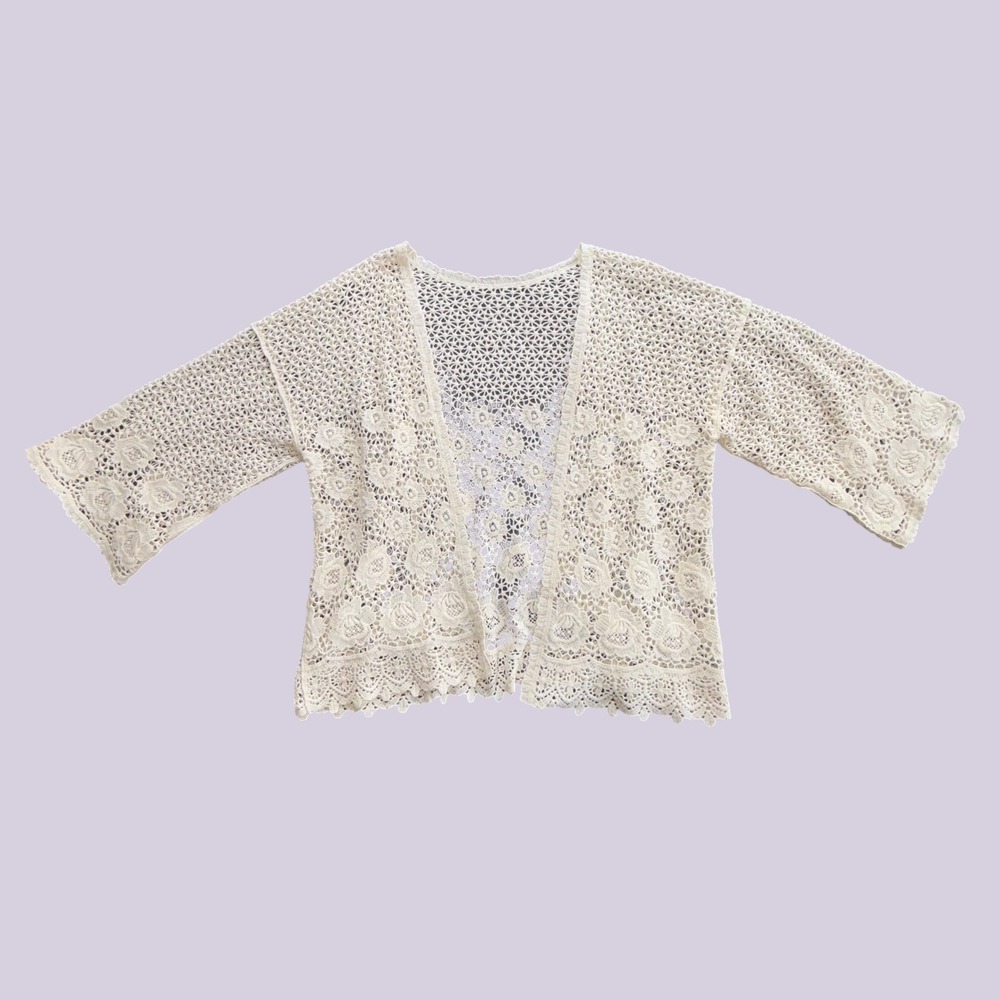 Unbranded Lace Cardigan Womens Boho Crochet Floral Excellent Kimono OS Cream